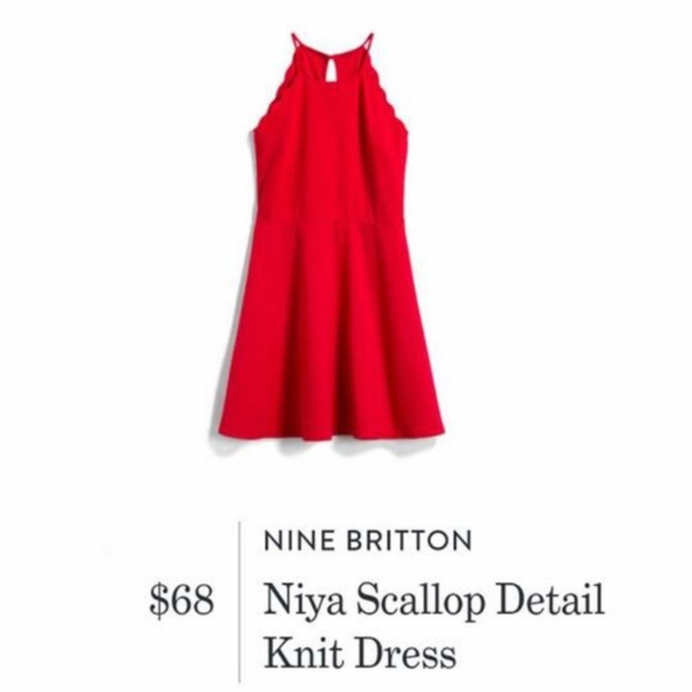 Red scallop detail dress